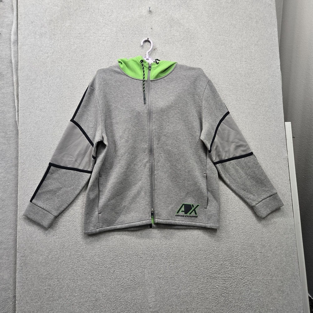 Armani Exchange Men Hoodie XXL Gray Logo Activewear Zipper Stretch‎